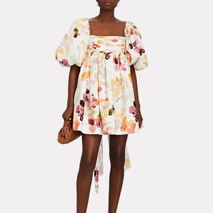 Aje Dassia Puff Sleeve Floral Cotton Mini Dress